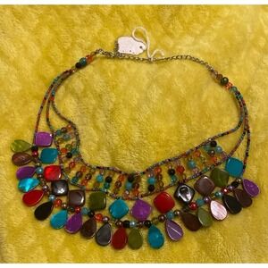 Boho Multi Color Gemstone Beaded Layered Statement Necklace